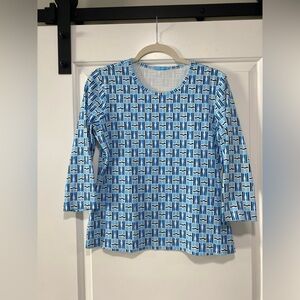 J. McLaughlin Blue Geometric Long Sleeve Tee
